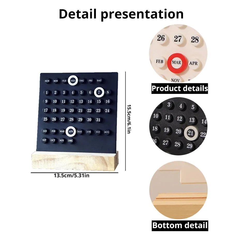DIY Perpetual Desk Calendar Acrylic Blocks Wooden Base