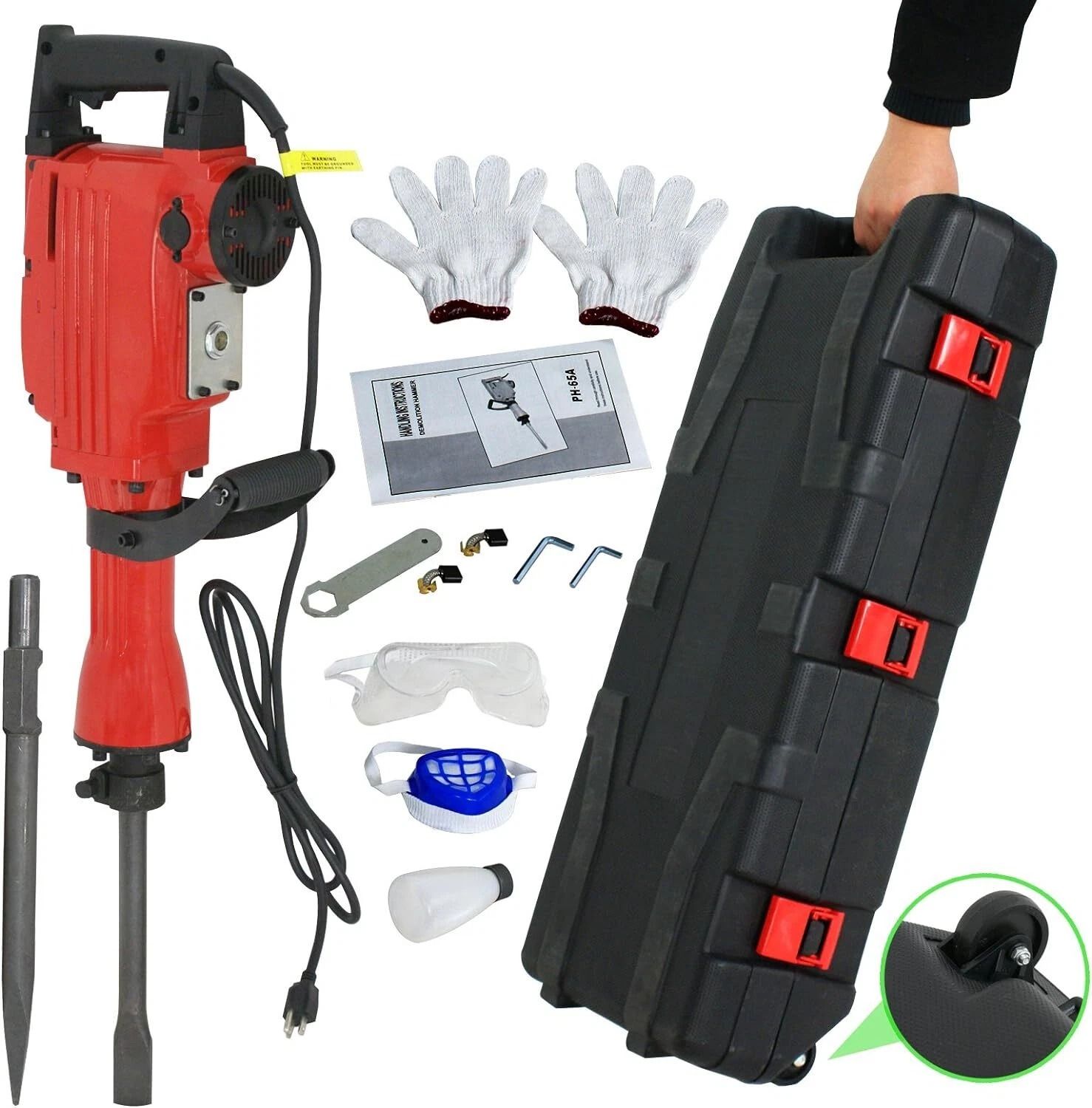 Heavy Duty Electric Demolition Jack Hammer with Case & Gloves