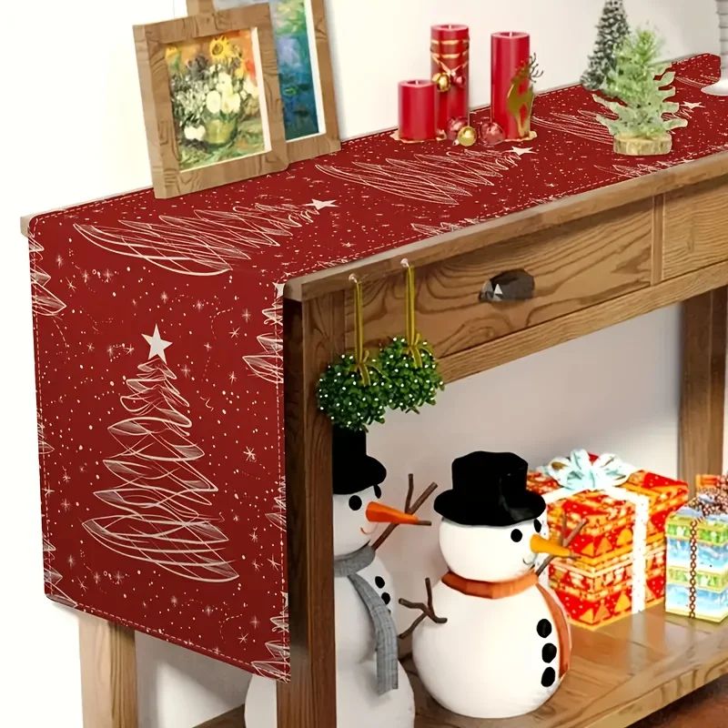 Christmas Tree Red Table Runner