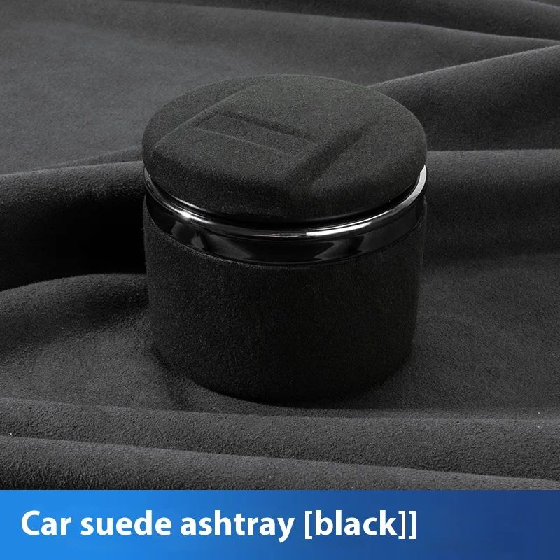 Luxury Suede Leather LED Car Ashtray With Ceramic Liner