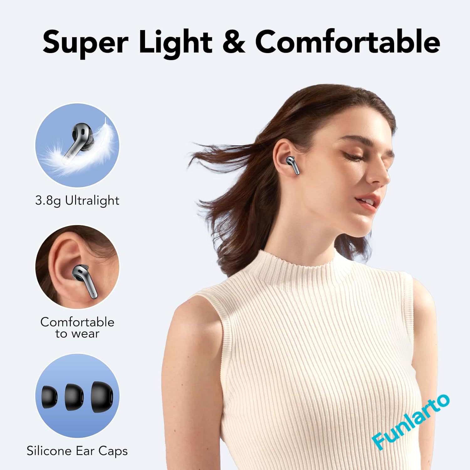 Bluetooth 5.3 Wireless Earbuds, Quad-Mic Call Noise Reduction ENC, 50H Playtime Wireless Earphones, Bluetooth Headphones
