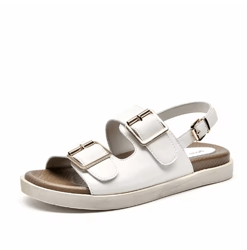 BeauToday Genuine Leather Ankle Buckle Sandals Handmade Low Heel Summer Shoes 38128