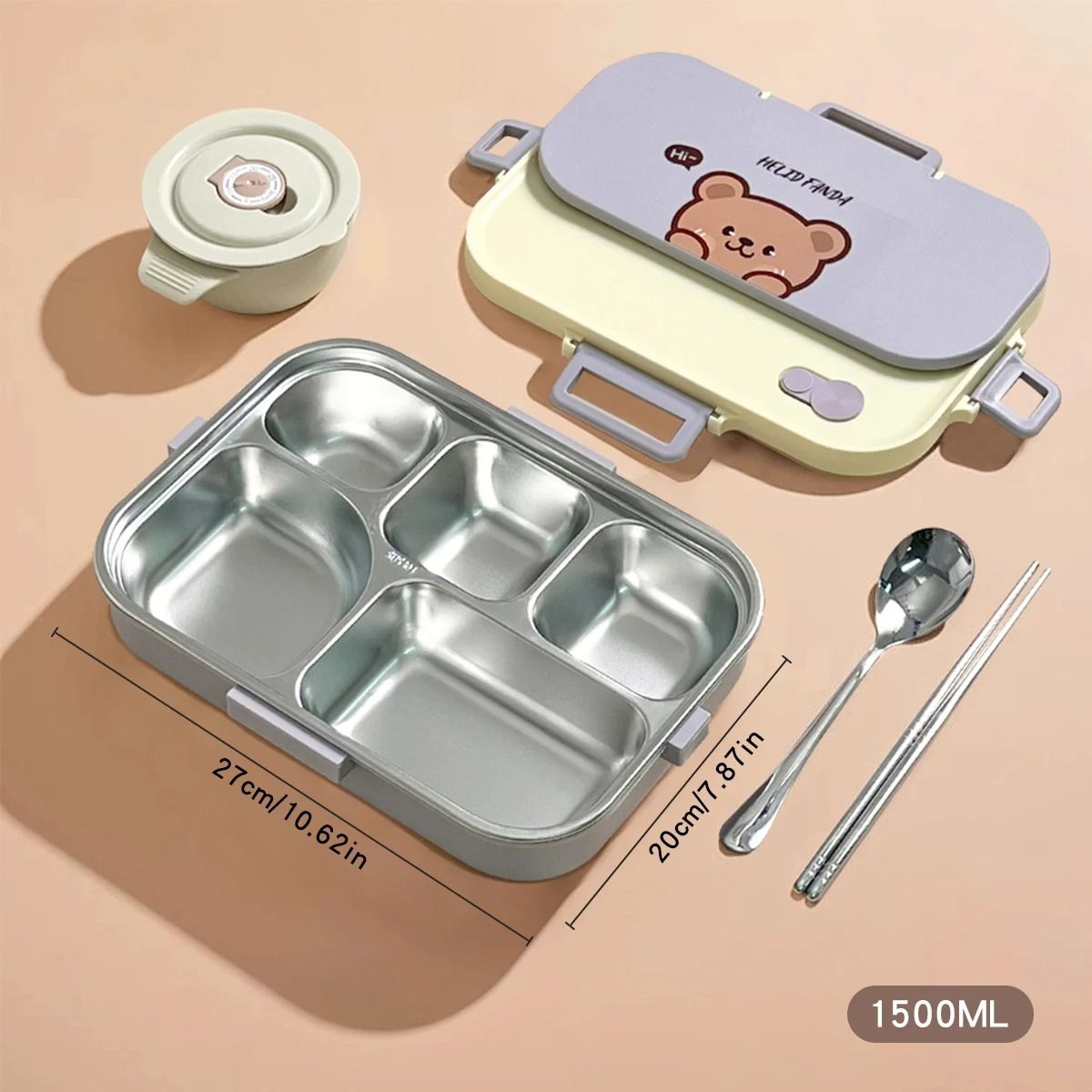 Stainless Steel Divided Lunch Container Large Capacity Bento Lunch Box Set