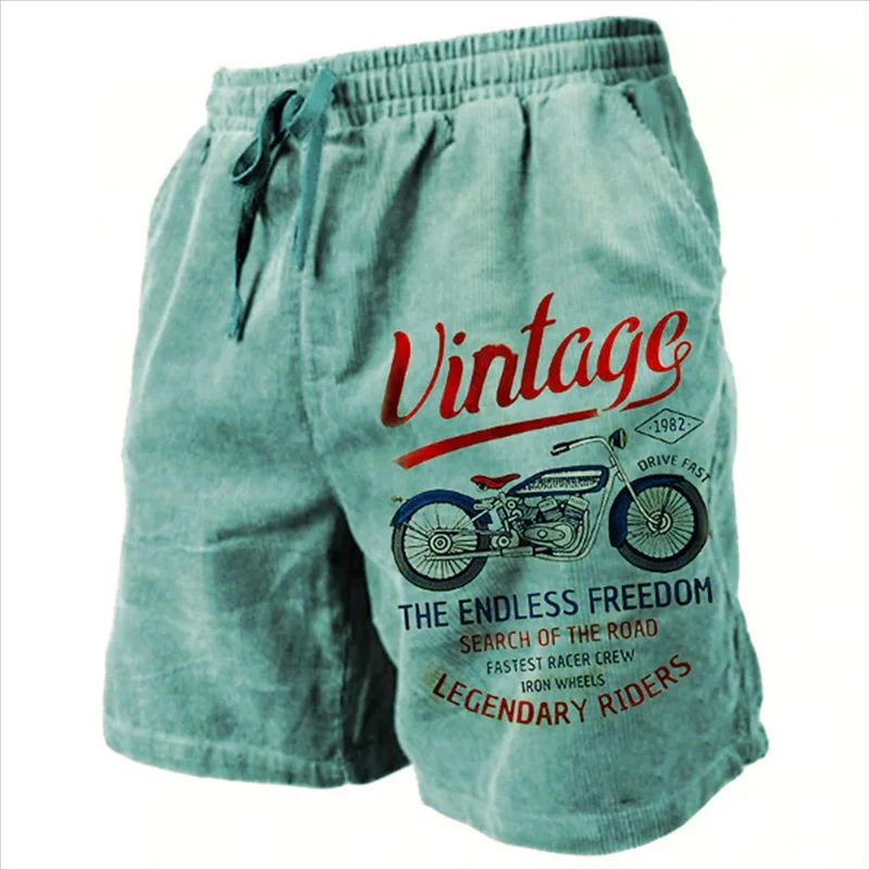 Mens Vintage Motorcycle Print Beach Swim Shorts