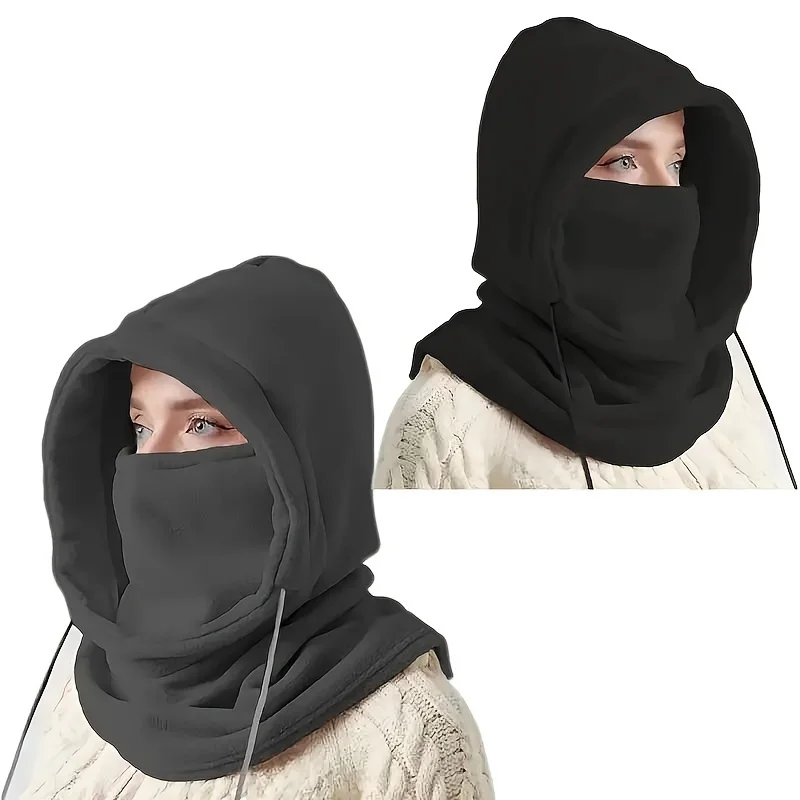 Windproof Mask with Drawstring, Unisex Winter Balaclava Knit Hood, Warm Knitted Cap for Motorcycle Riding, Cold Weather