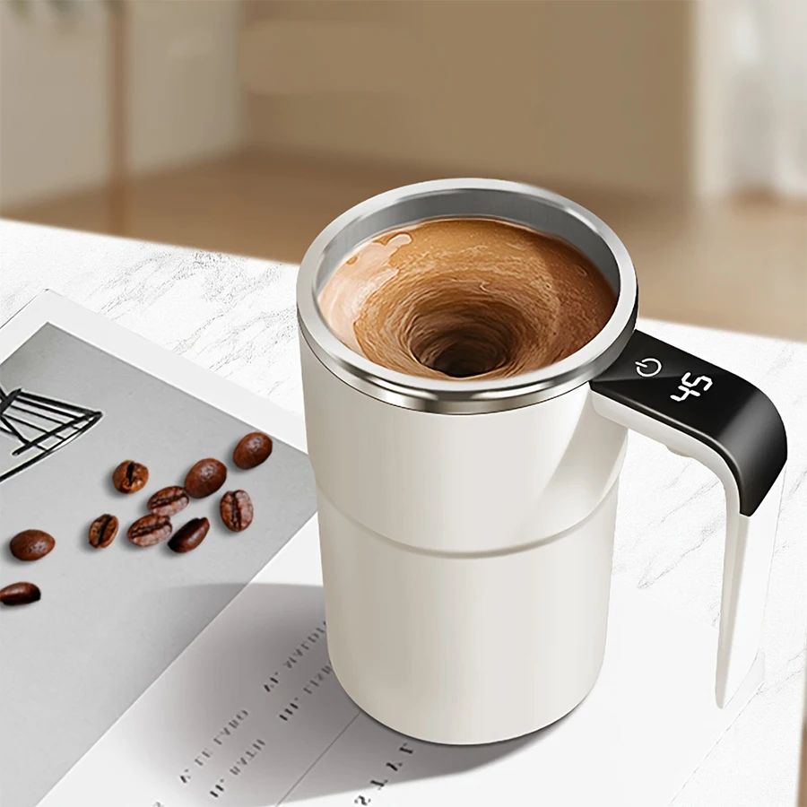 Rechargeable Self Stirring Mug with Digital Temperature Display and Magnetic Mixing