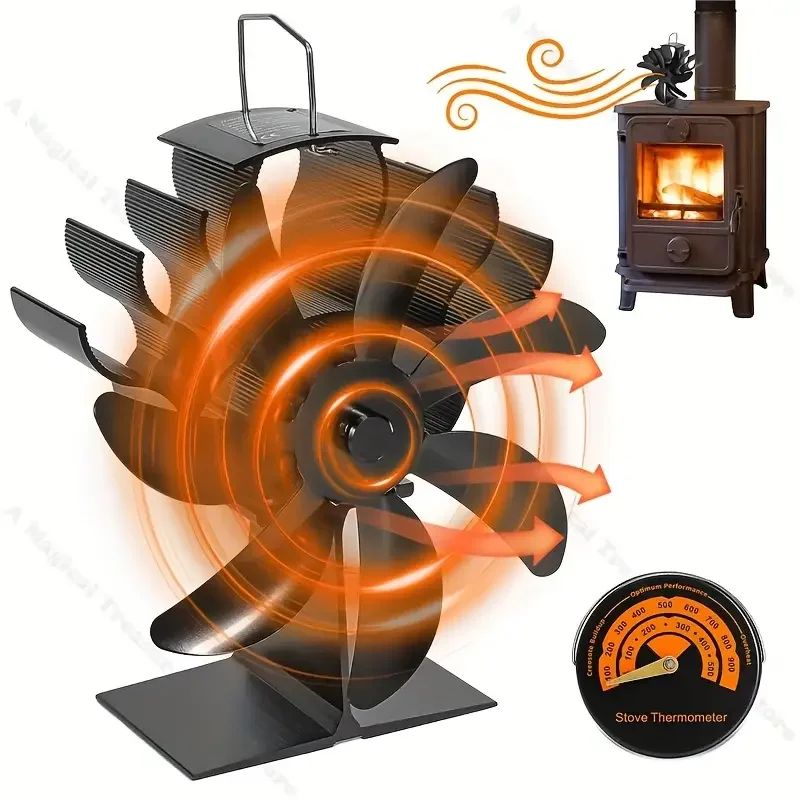 6 Blade Heat Powered Stove Fan Silent Thermodynamic Fireplace Air Circulator