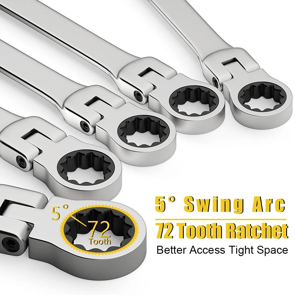 Metric Flex Head Ratcheting Wrench Set with Chrome Vanadium Steel and Organizer Bag