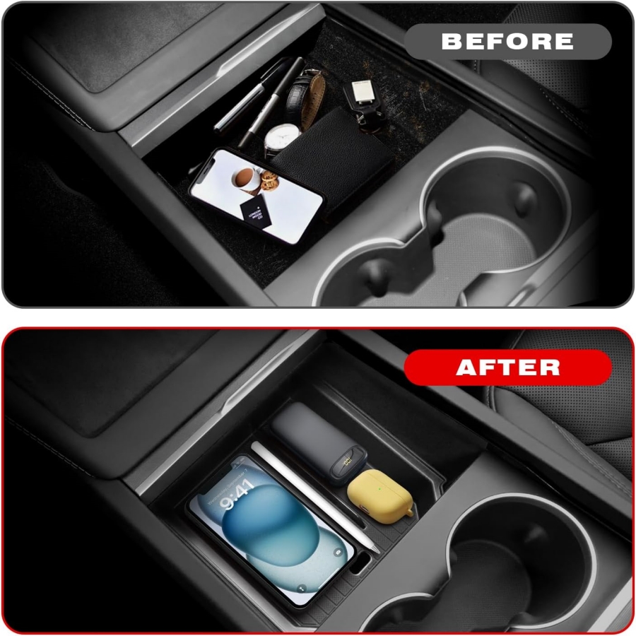 Tesla Model Y Juniper & Model Highland ABS Center Console Organizer Tray Premium Armrest Storage Box Accessories