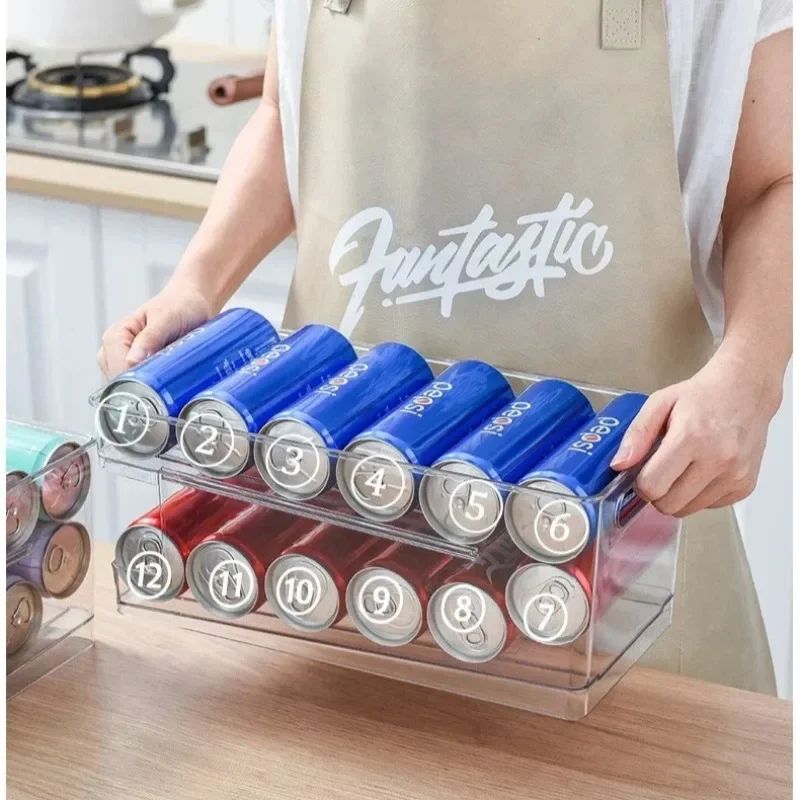 Double Layer Self Rolling Fridge Can Organizer