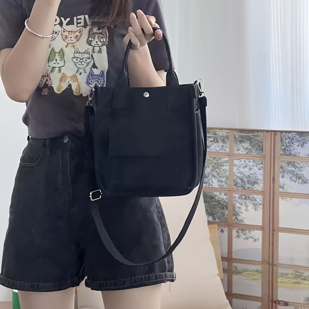 Cute Small Canvas Tote Bag with Pockets Crossbody Bags for Women Office Work Handbags Shoulder Purse Lunch Bag