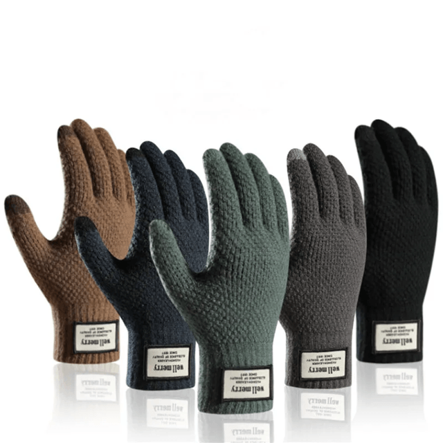 Mens Winter Touchscreen Wool Gloves with Thermal Lining for Cold Weather