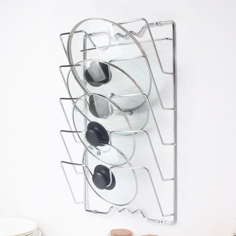 Wall Mounted Pot Lid Organizer Rack Rust-Free Kitchen Storage Holder