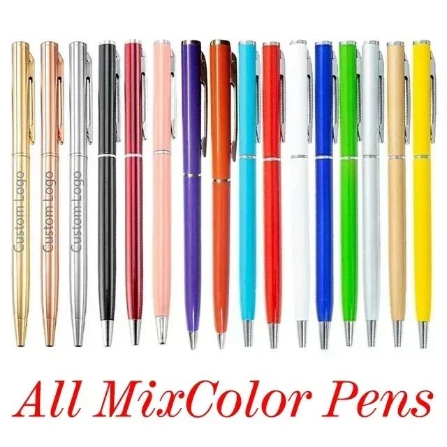 Rose Gold Custom Engraved Ballpoint Pens Slim Metal Personalized Logo Pens Bulk Set