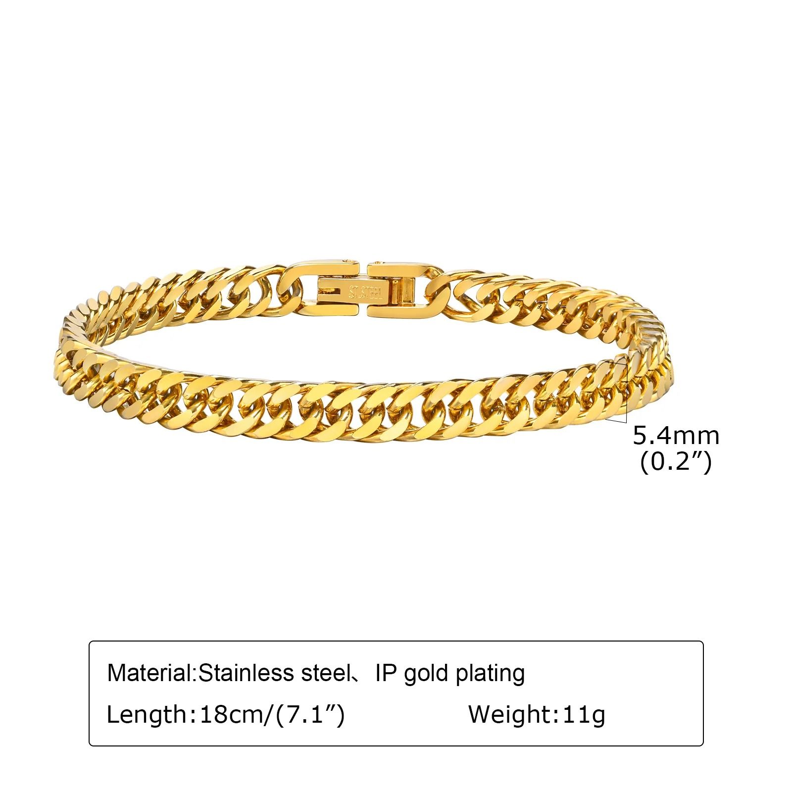 Gold Cuban Link Chain Bracelet for Women Stainless Steel Fashion Wristband