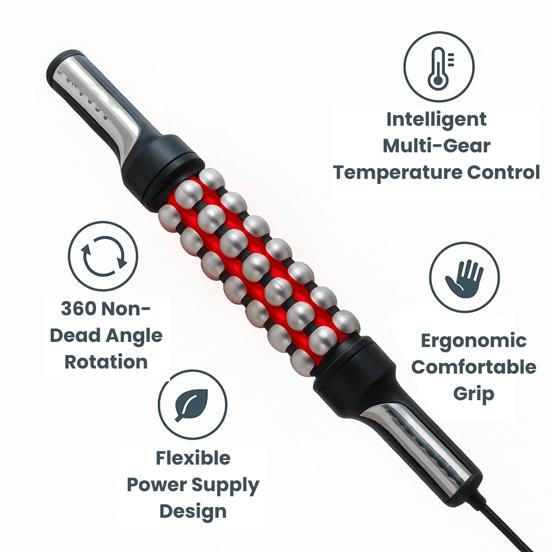 360° Rotating Massage Device, Relaxed Red Light Heated Roller for Muscle Relaxation & Anti-Cellulite