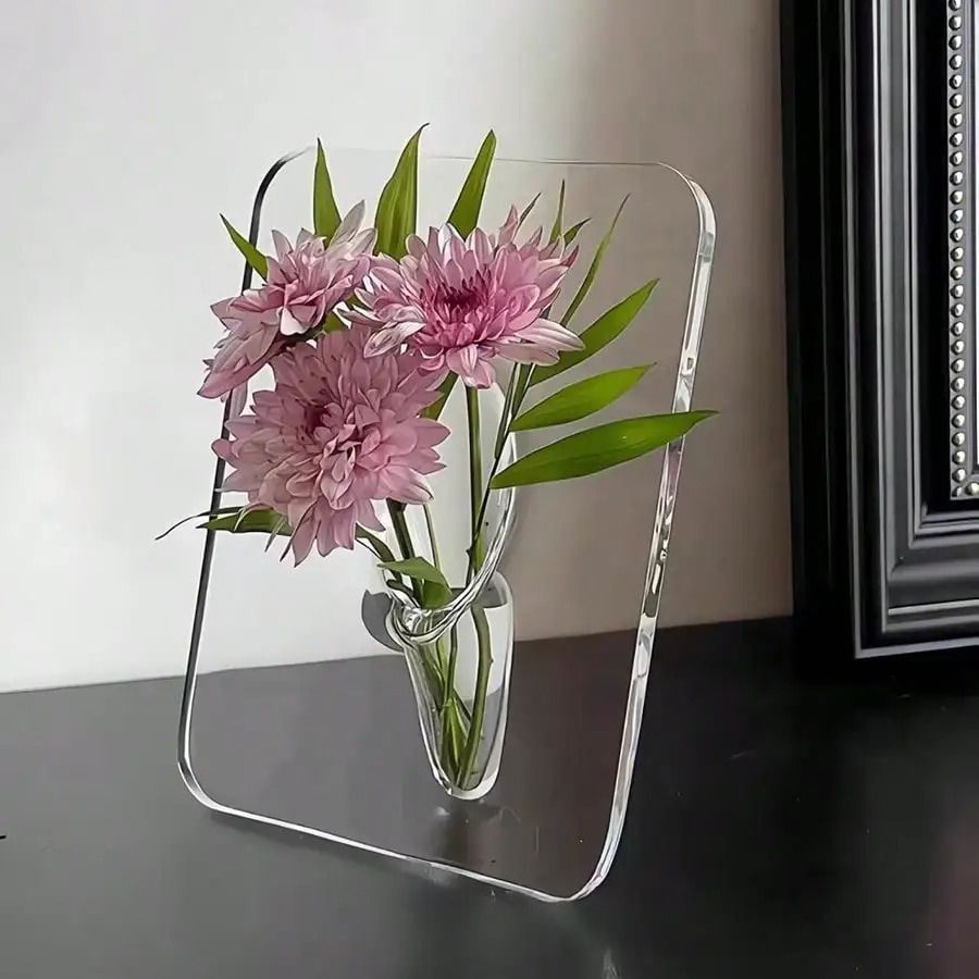 Clear Acrylic Frame Flower Vase For Modern Home And Office Decor