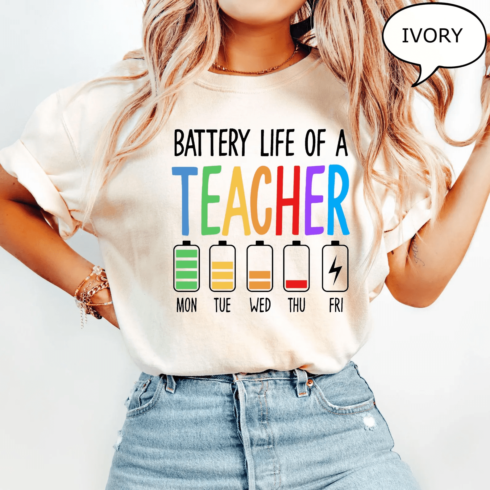 Comfort Colors Battery Life of a Teacher Shirt | Funny Teacher Energy First Day Tee