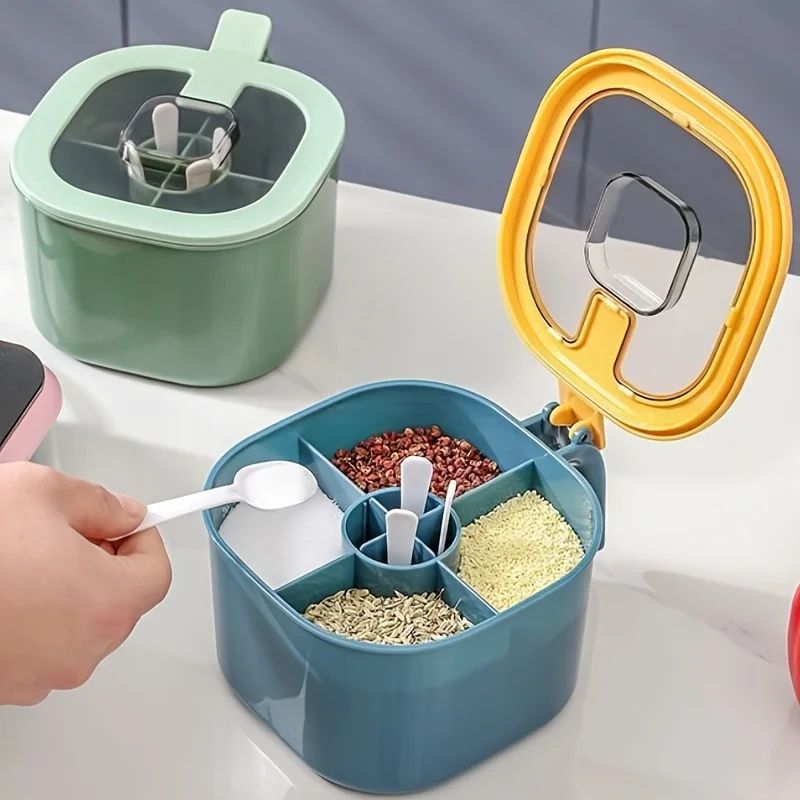 4 in 1 Seasoning Box with Lid and Spoons Large Capacity