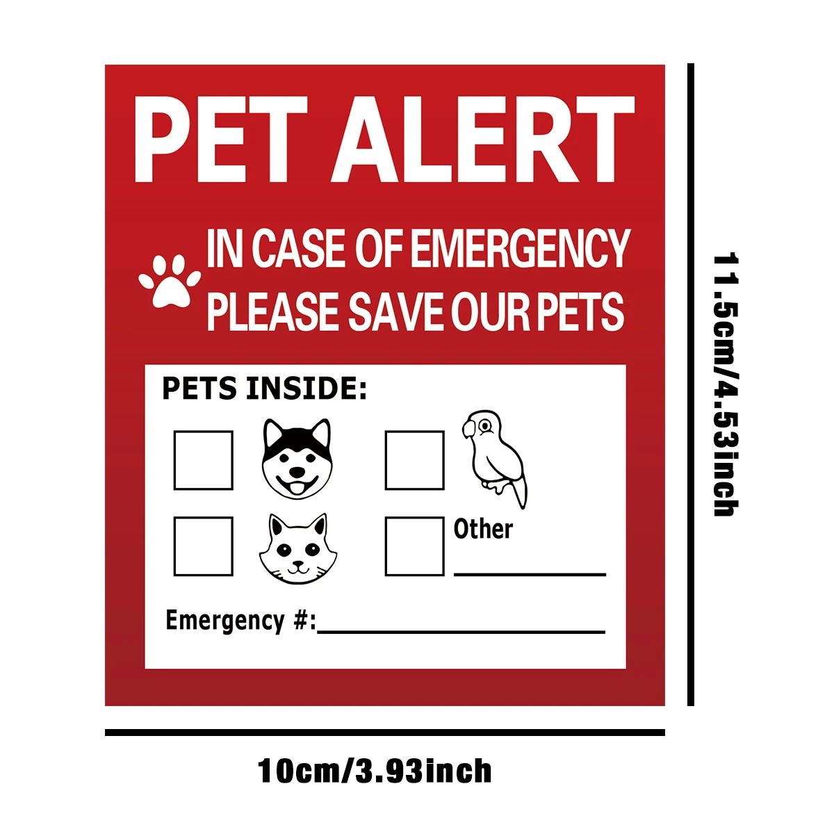 Pet Alert Emergency Window Sticker Save My Pets Safety Decal Static Cling Sign Set