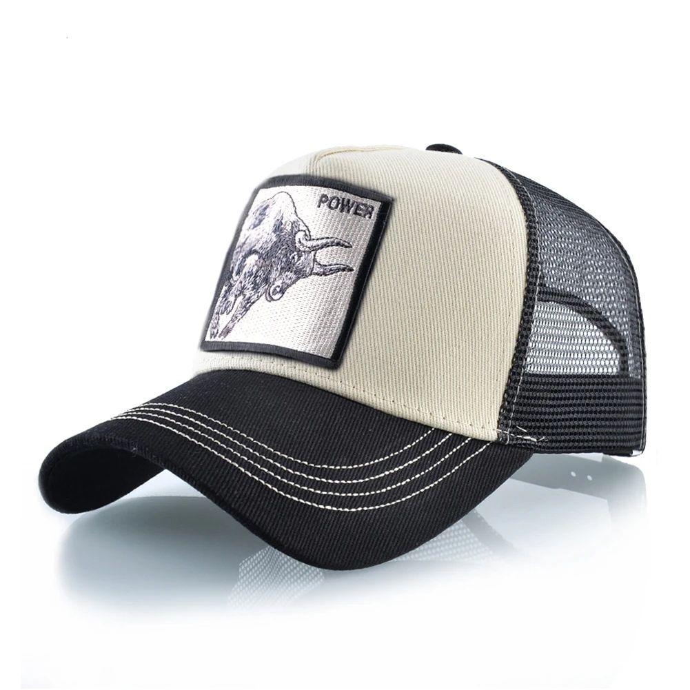 Embroidered Bull Patch Mesh Trucker Cap – Hip Hop Snapback Baseball Hat