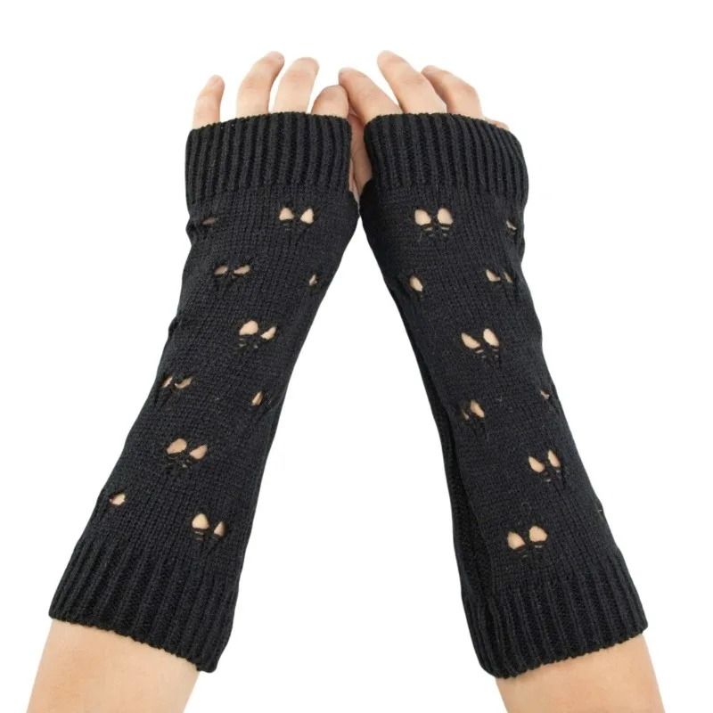 Stylish Arm Warmers Fingerless Gloves Y2K Fairy Grunge Goth Knit Sleeves