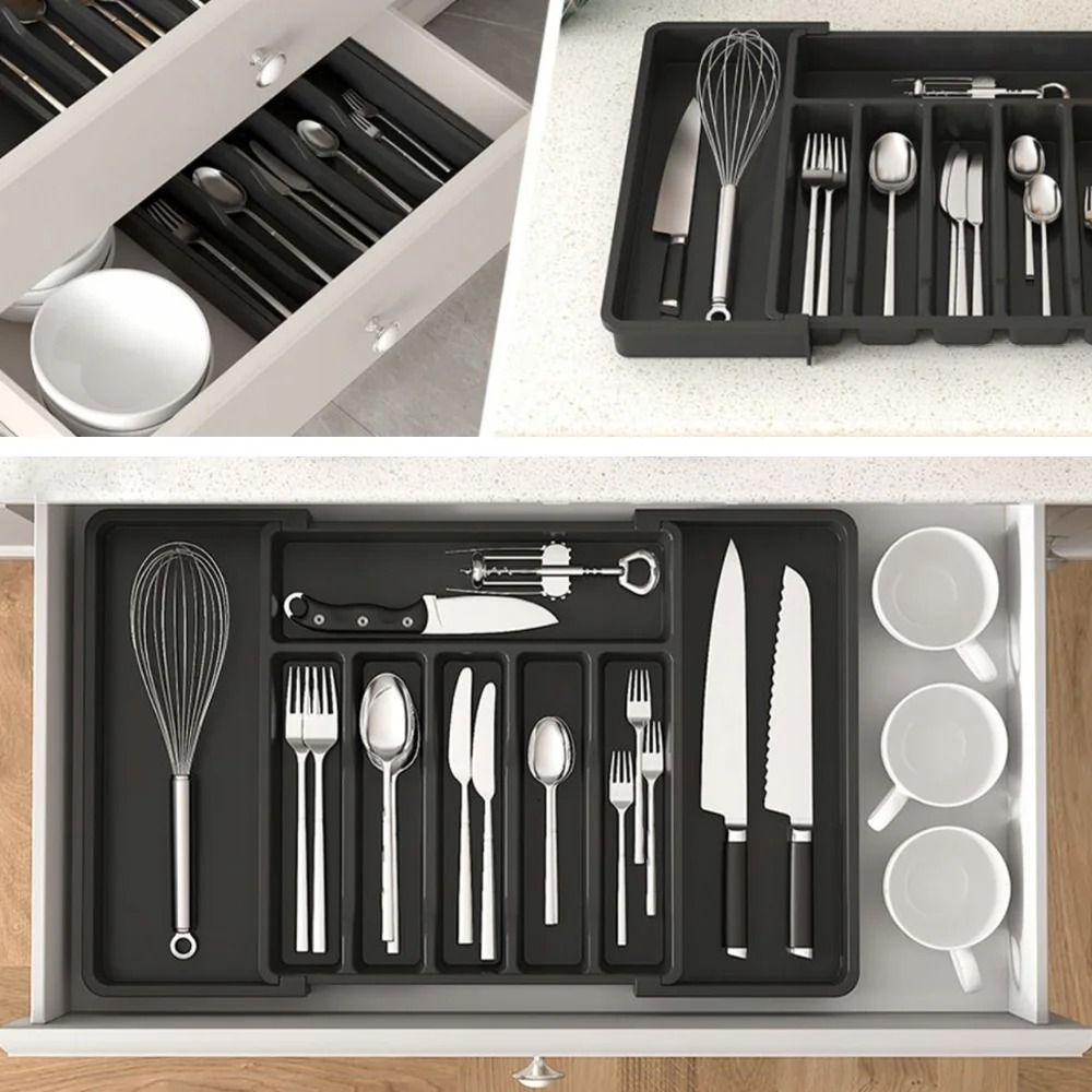 Expandable Kitchen Drawer Organizer – Adjustable Cutlery Storage Box – Retractable Tray for Spoons, Forks, and Flatware