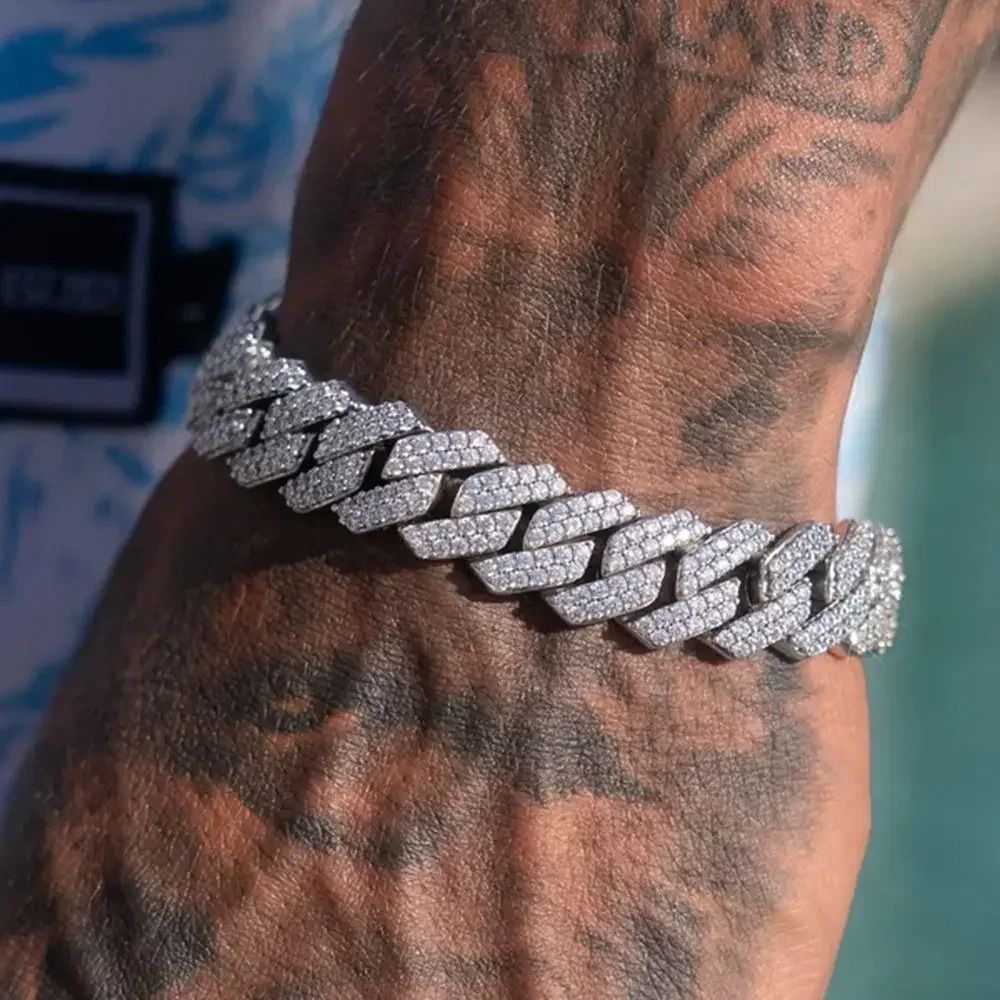 Mens Iced Out Cuban Bracelet Rhombus Design Diamond Look Chain