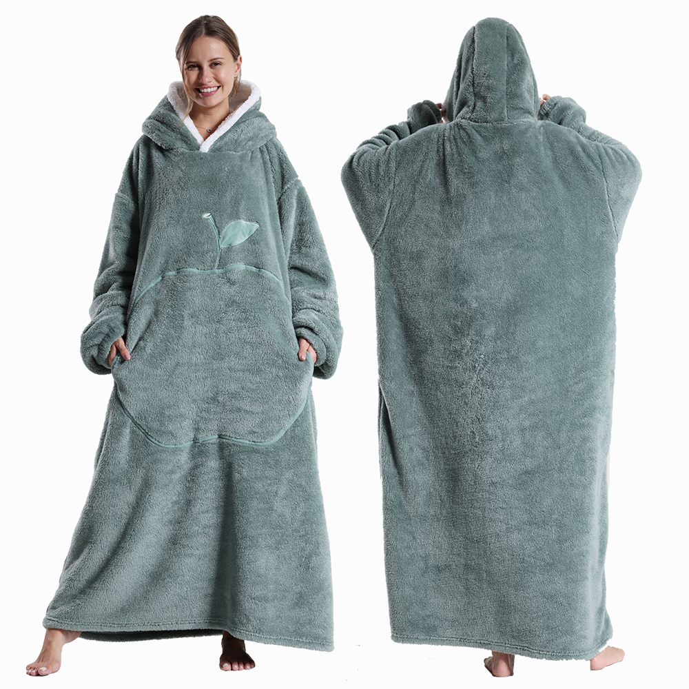 Ultra Soft Wearable Blanket Hoodie with Full Sleeves for Men and Women Cozy Oversize Flannel Throw