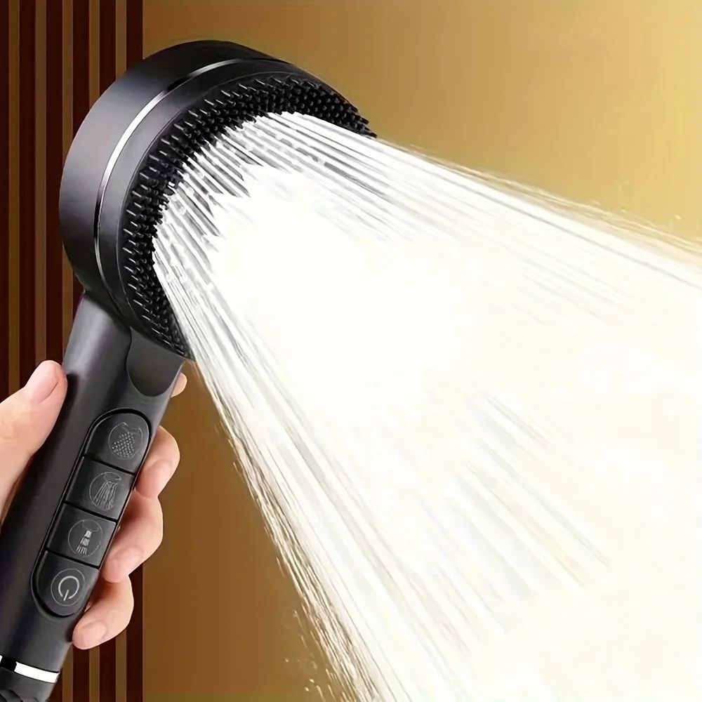 High Pressure Shower Head with Self-Cleaning Silicone Brush & 4 Spray Modes
