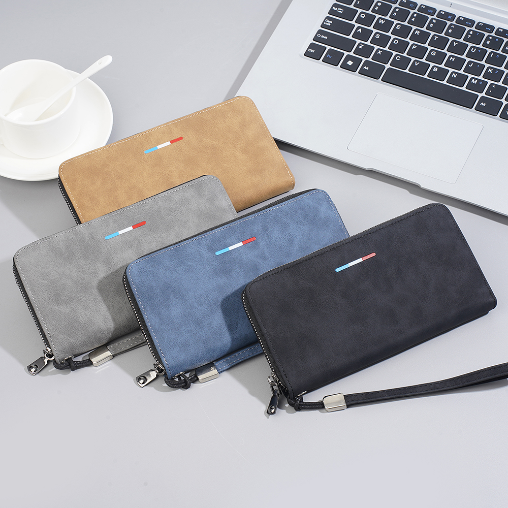 Mens Long Wallet Zipper Design with Multi-Card Slots and Large Capacity for Phone & Coins
