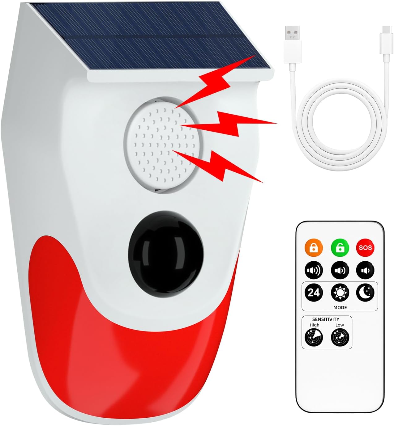 Solar Motion Sensor Outdoor Alarm, Adjustable Sensitivity Motion Activated Alarm, Waterproof Siren Light for Home, Farm,