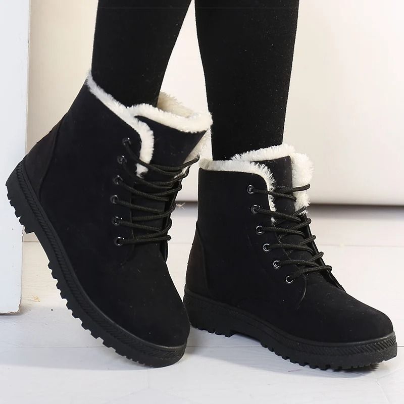 Womens Winter Fur Lined Ankle Boots with Low Heel