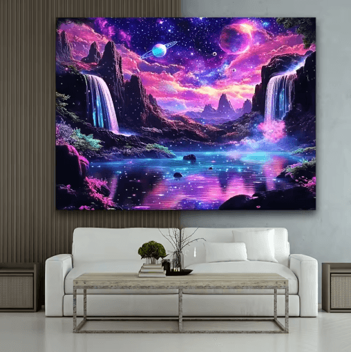 VIKAMA Starry Sky Tapestry Wall Decor Fantasy Galaxy Waterfall Wall Hanging