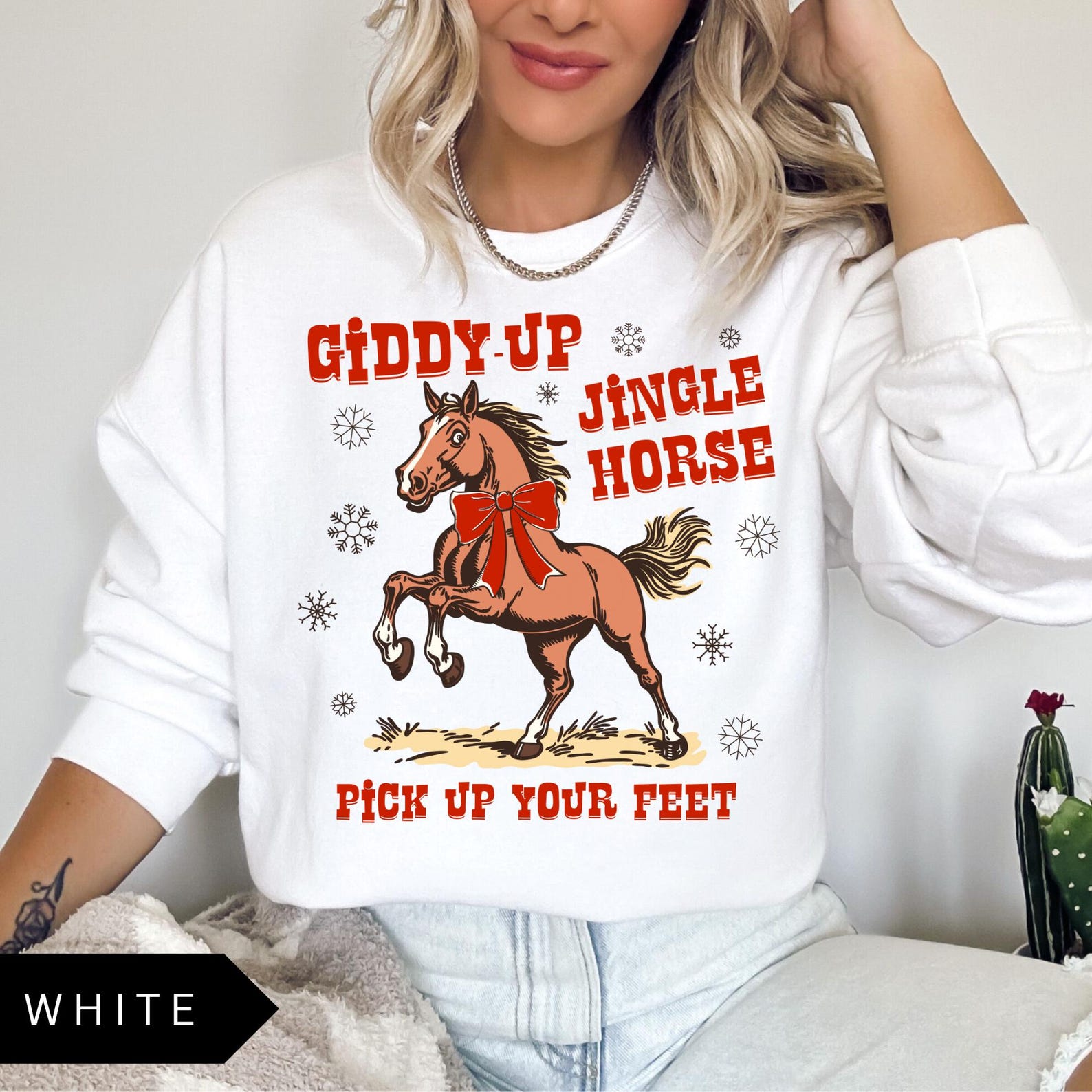 Retro Western Christmas Sweatshirt Giddy Up Jingle Horse Vintage Shirt