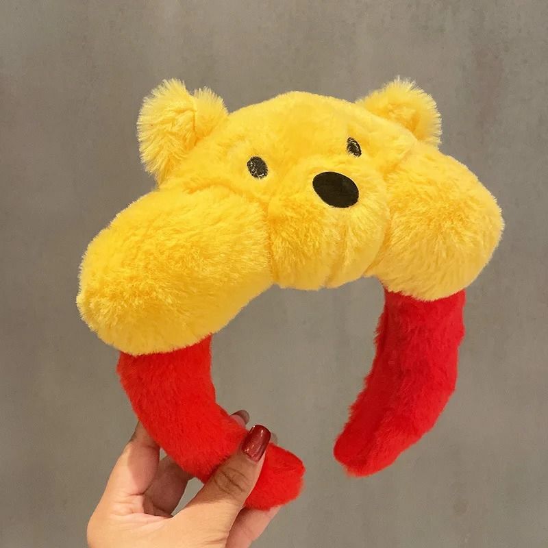 Disney Character Plush Hair Hoop – Cartoon Winnie & Strawberry Bear Face Wash Headband