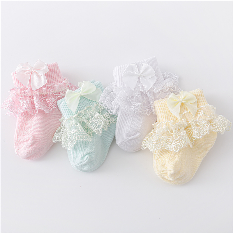 Princess Bow Toddler Baby Girls Socks, Lace Infant Girls Sock, Spring Cotton Newborn Baby Socks For Girls