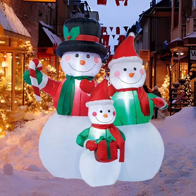 72in Snowman Family Christmas Inflatable with LED Lights Outdoor Holiday Yard Decoration