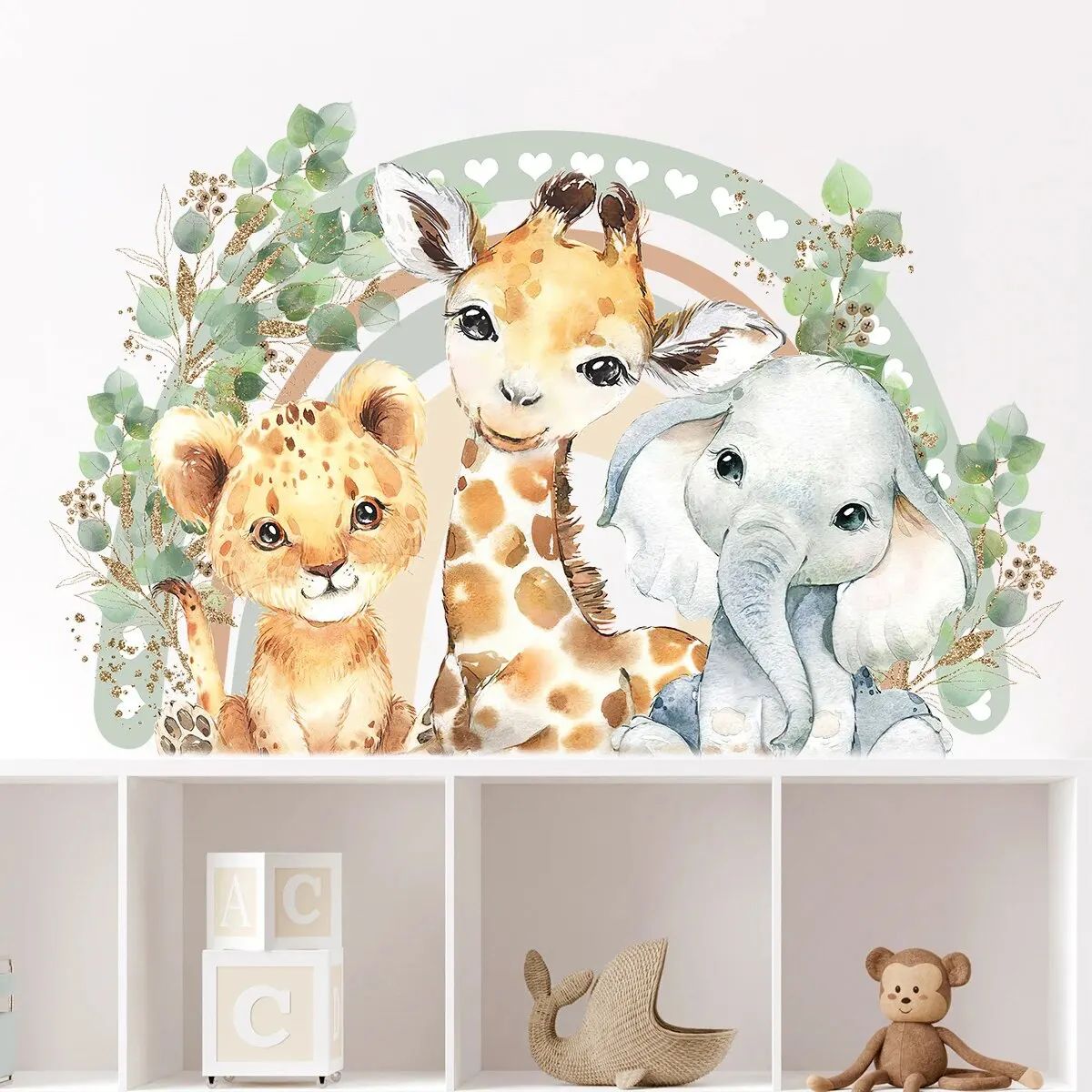 Cute Cartoon Animal Wall Stickers Rainbow Kids Room Decals
