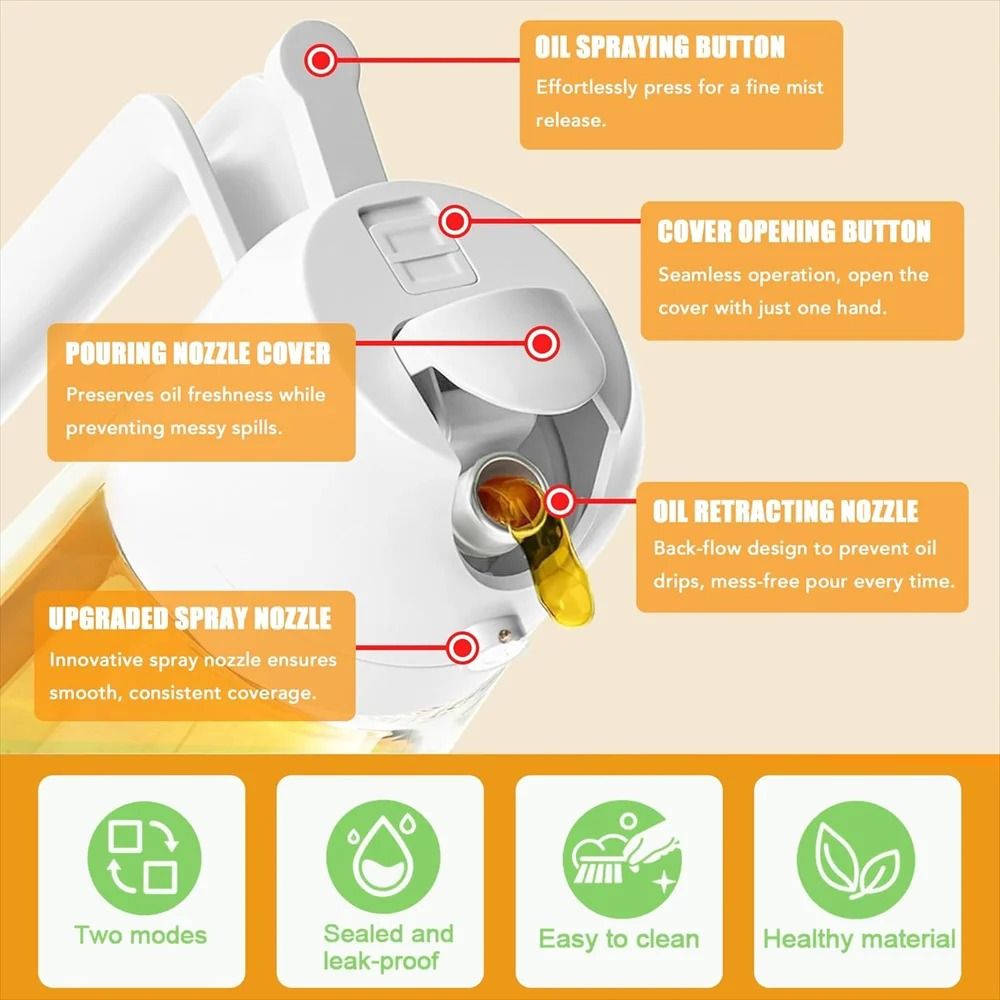 16oz/470ML Glass Oil Dispenser – 2-in-1 Automatic Flip Lid Cooking Sprayer