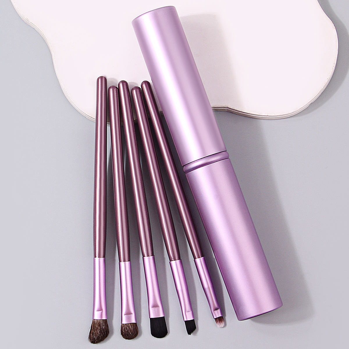 Professional Pony Hair Eyeshadow Brush Set, Nose Shadow, Eyeliner Brush, Eyelash Brush with Aluminum Tube Holder