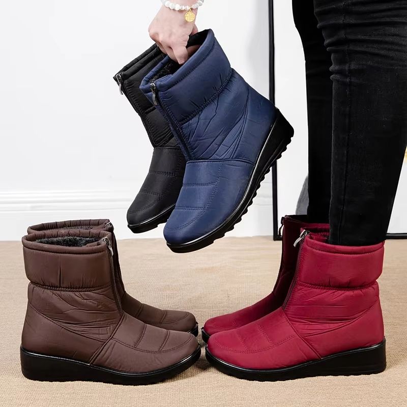 Women's Waterproof Winter Snow Boots – Warm Plush Ankle Booties with Front Zipper & Non-Slip Sole
