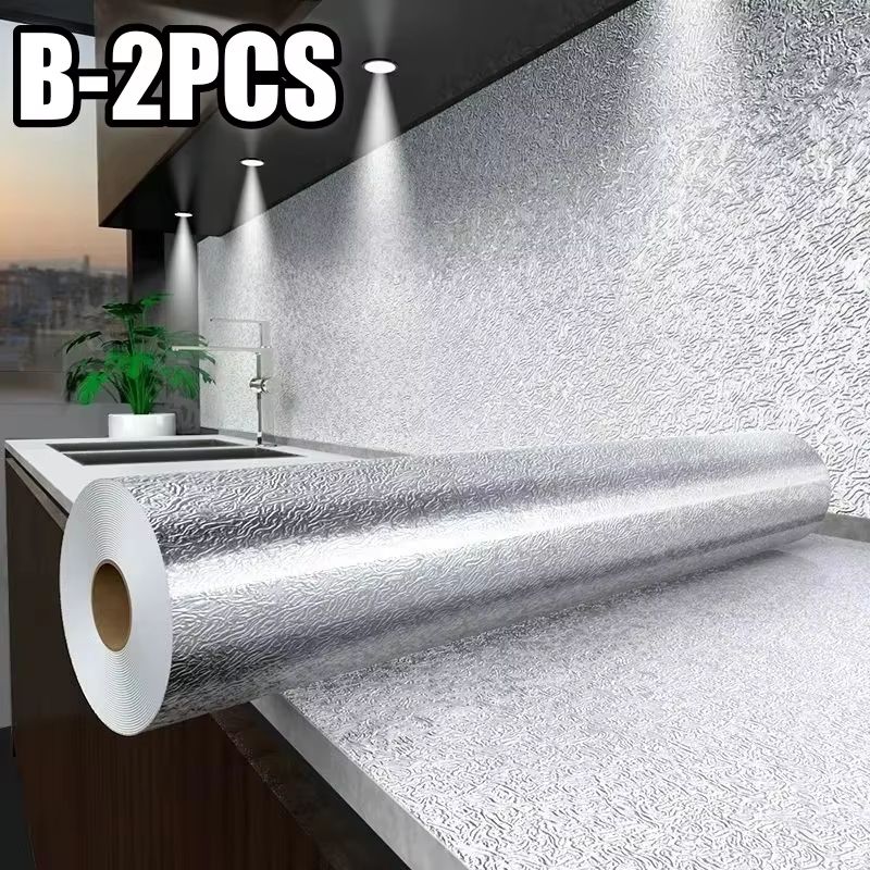 Stove Splash Guard Aluminum Foil Backsplash Roll, Self-Adhesive Oil-Resistant Kitchen Wallpaper