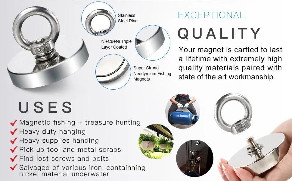 Super Strong Neodymium Fishing Magnet Heavy Duty Salvage Magnet with Eyebolt