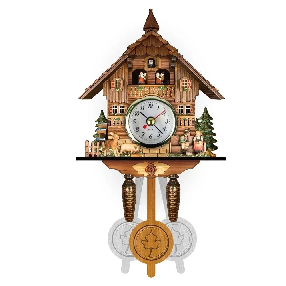 Wooden Cuckoo Wall Clock with Bird Alarm and Silent Quartz Movement