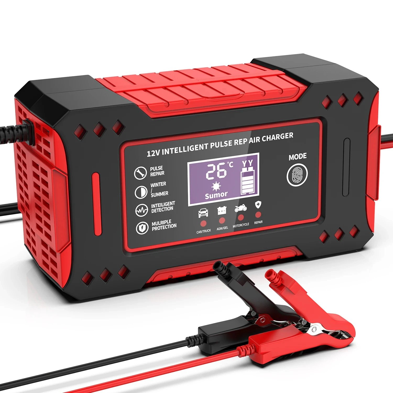 LCD Display Motorcycle Battery Maintainer for Lead-Acid Repair, Motorcycle Charger for Battery Maintenance