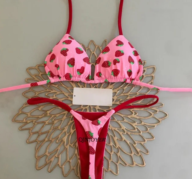 Women's Fashion G-string Bikini, New Split Print Swimwear, Beach Holiday
