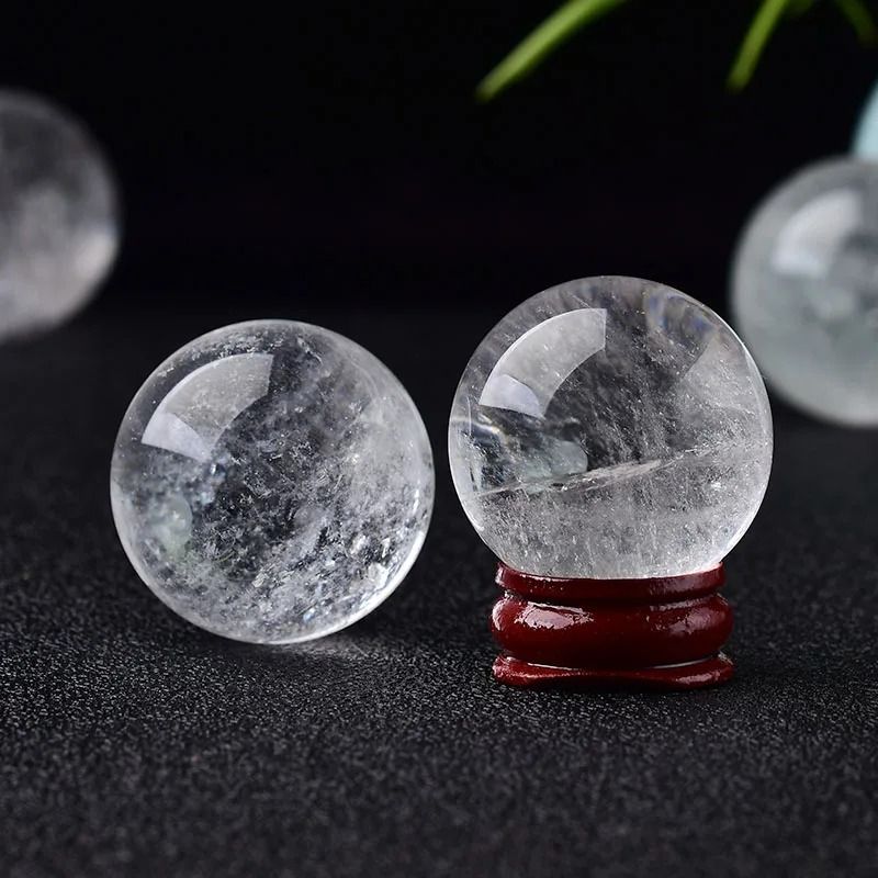 Natural Clear Quartz Crystal Ball with Wooden Stand