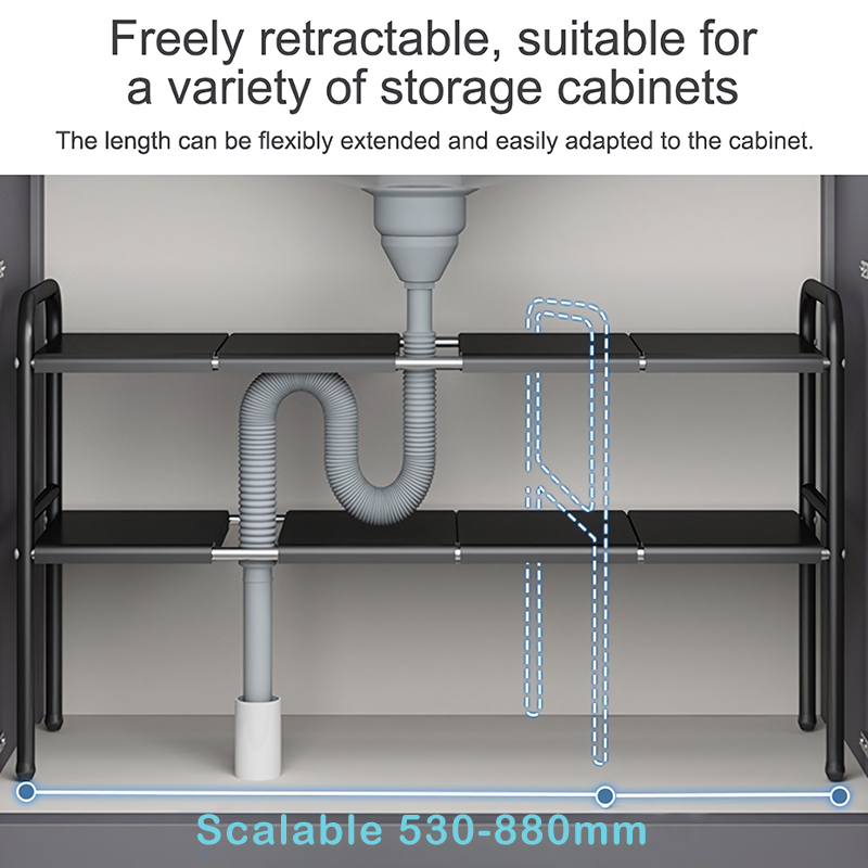 Shelf Under The Sink Flexible Layered Rack Cabinet Organizer, Sundries Telescopic Holder, Countertop Storage Rack