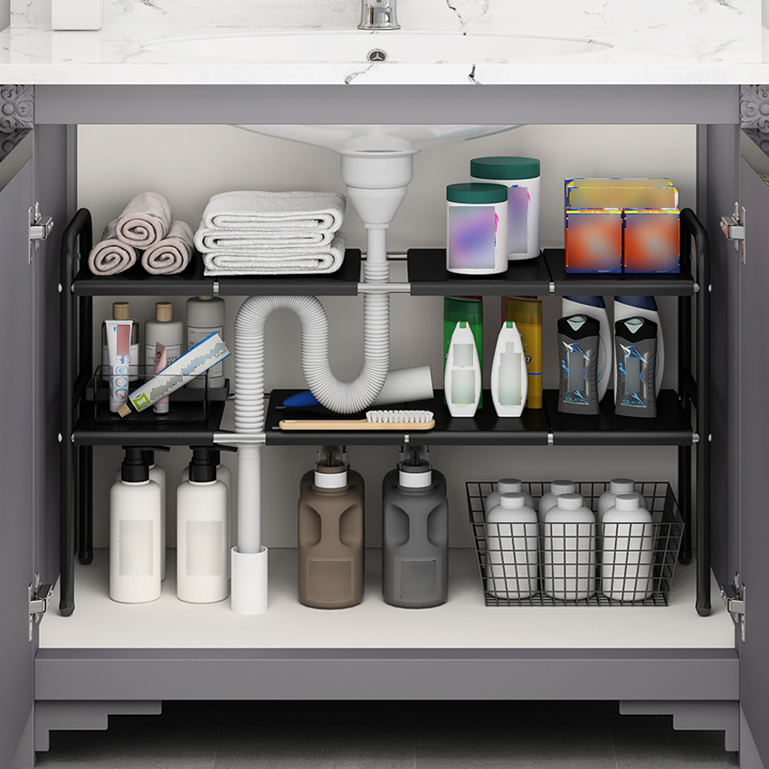Shelf Under The Sink Flexible Layered Rack Cabinet Organizer, Sundries Telescopic Holder, Countertop Storage Rack